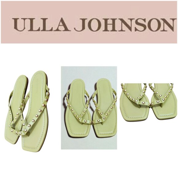 Ulla Johnson Olive Green Studded Sandals Size 9.5US Square Toe Crisscross Strap - Picture 1 of 10